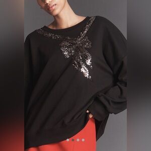 NWT Maeve Anthropologie Black Sequin Bow Sweatshirt - XS